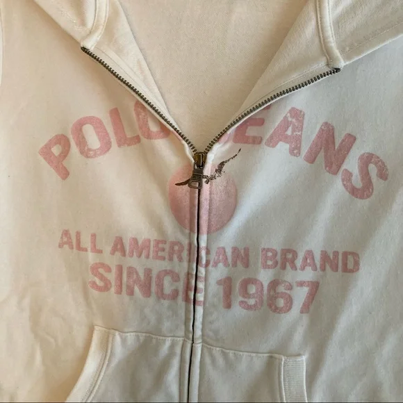 Polo Jeans Company White Lightweight Branded Short-Sleeved Zip-Up w/Hood Size M - Picture 3 of 6